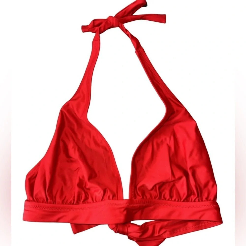NWT Vibrant Red Halter Bikini Top J Crew JCrew BY633 Medium